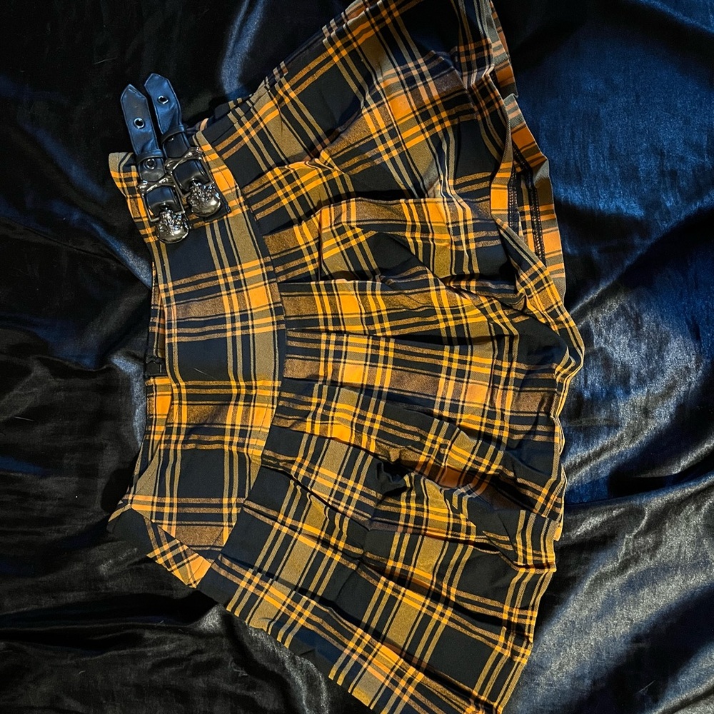 Killstar Black and Orange Plaid Skirt